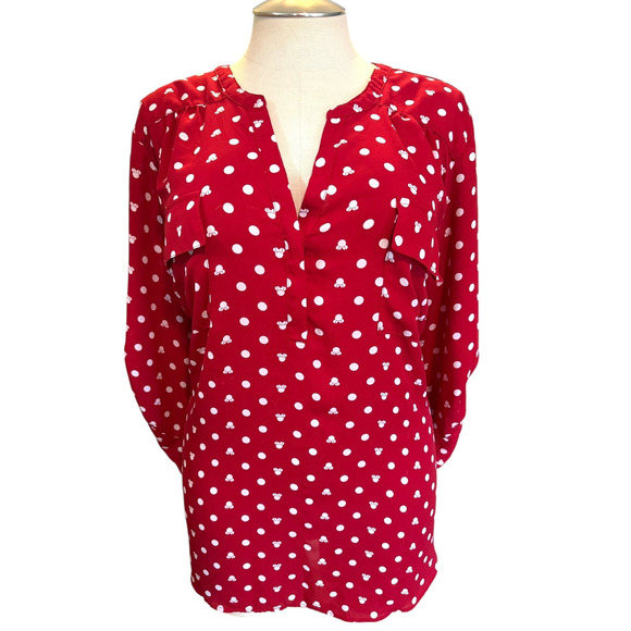 Torrid 2 (2X) Disney Minnie Mouse Polka Dot Georgette Harper Red Blouse Shirt - Picture 2 of 3